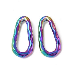 Rainbow Color Ion Plating(IP) 304 Stainless Steel Linking Ring, Hammered, Teardrop, Rainbow Color, 25.5x13x3mm, Inner Diameter: 18.5x6mm