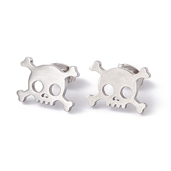 Stainless Steel Color 304 Stainless Steel Tiny Hollow Out Skull Stud Earrings for Women, Stainless Steel Color, 10x13.5mm, Pin: 0.5mm