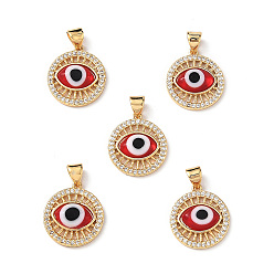 Red Lampwork Evil Eye Pendants with Clear Cubic Zirconia, Real 18K Gold Plated Brass Findings, Lead Free & Cadmium free, Red, 18x16x4mm, Hole: 3x3.5mm