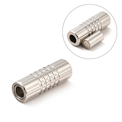 Stainless Steel Color 304 Stainless Steel Magnetic Clasps with Glue-in Ends, Column, Stainless Steel Color, 17x6mm, Hole: 3mm