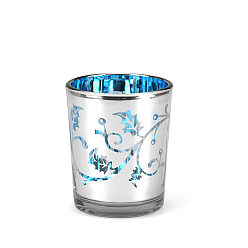 Bleu Bougeoir en verre sur le thème de Noël, support de chandelier de colonne, centre de table, motif de vigne, bleu, 5.5x6.7 cm