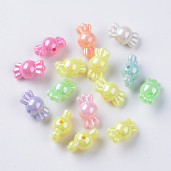 Mixed Color Opaque Acrylic Beads, AB Color Plated, Candy, Mixed Color, 9x16.5x9mm, Hole: 1.8~3mm, about 960pcs/500g