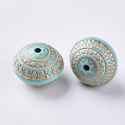 Dark Turquoise Plating Acrylic Beads, Golden Metal Enlaced, Rondelle, Dark Turquoise, 22.5x17mm, Hole: 3mm, about 110pcs/500g
