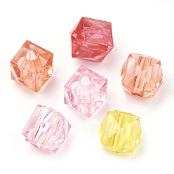 Mixed Color Transparent Acrylic Beads, Faceted, Cube, Mixed Color, 9x10x10mm, Hole: 2.5mm, about 1160pcs/500g