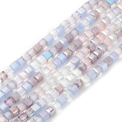 Thistle Gradient Color Electroplate Glass Bead Strands, AB Color Plated, Faceted, Cube, Thistle, 4x4x4mm, Hole: 1.2mm, about 94~97pcs/strand, 14.84~15.28 inch(37.7~38.8cm)