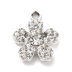 Crystal Alloy Rhinestone Pendants, Platinum Tone Flower Charms, Crystal, 19x16x4mm, Hole: 2.5mm