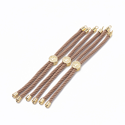 Chameau Fabrication de bracelet en nylon torsadé, fabrication de bracelet de curseur, avec les accessoires en laiton, or, chameau, 8.7 pouces~9.3 pouces (22.2cm~23.8cm), 3mm, Trou: 1.5mm