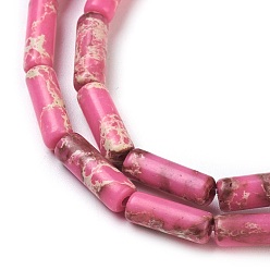 Rose Chaud Brins de perles de jaspe impérial synthétiques, teint, colonne, rose chaud, 13~15x4.5mm, Trou: 1mm, Environ 28~29 pcs/chapelet, 14.96 pouce (38 cm)