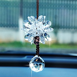 Clear Glass Flower with Tassel Pendant Decorations, for Interior Car Mirror Hanging Decorations, Clear, 350mm