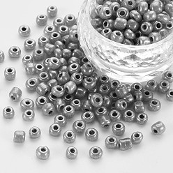 Gray 8/0 Glass Seed Beads, Ceylon, Round, Round Hole, Gray, 8/0, 3mm, Hole: 1mm, about 1111pcs/50g, 50g/bag, 18bags/2pounds