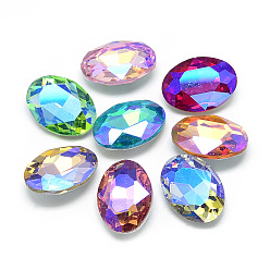 Mixed Color Pointed Back Glass Rhinestone Cabochons, Back Plated, Faceted, AB Color Plated, Oval, Mixed Color, 14x10x4.5mm