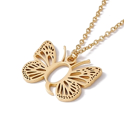 Letter Q Initial Letter with Butterfly Pendant Necklace, Golden 304 Stainless Steel Jewelry for Women, Letter.Q, Pendant: 18.5x25x1mm, 15.55 inch(39.5cm)