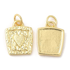 Real 18K Gold Plated Brass Charms, with Jump Ring, Long-Lasting Plated, Lead Free & Cadmium Free, Trapezoid with Heart Charm, Real 18K Gold Plated, 14.5x11x2mm, Hole: 3mm