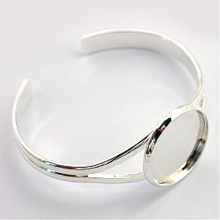 Серебро Латунь манжеты браслет решений, пустое основание браслета, серебряный цвет гальваническим, лоток : 25 мм, 60.5 мм