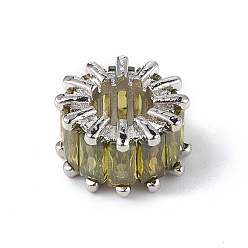 Olive Drab Rack Plating Brass Micro Pave Cubic Zirconia Beads, Cadmium Free & Lead Free, Long-Lasting Plated, Platinum, Column, Olive Drab, 9x6mm, Hole: 4mm