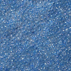 Dodger Blue 11/0 Grade A Round Glass Seed Beads, Transparent Inside Colours, AB Color Plated, Dodger Blue, 2.3x1.5mm, Hole: 1mm, about 48500pcs/pound