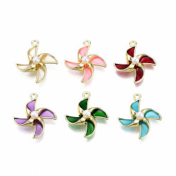 Mixed Color Rack Plating Alloy Epoxy Resin Pendants, with White Acrylic, Cadmium Free & Lead Free, Light Gold, Windmill Charm, Mixed Color, 19.5x17x5.5mm, Hole: 1.4mm