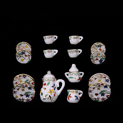 Цветок Фарфоровый мини-чайный сервиз, включая чайники 2шт., 5чайные чашки, 8шт посуда, для аксессуаров для кукольного домика, притворяясь опорными украшениями, цветочным узором, 121x86x25 мм, 15 шт / комплект
