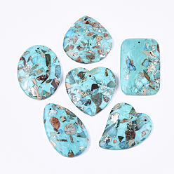 Cyan Assembled Synthetic Imperial Jasper and Turquoise Pendants, Dyed, Mixed Shapes, Cyan, 38.5~48x30~40x6.5~7.5mm, Hole: 1.4mm
