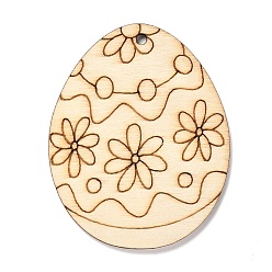 Flower DIY Crafts Easter Egg Shape Cutouts Pendants, with Hemp Rope, Flower Pattern, 74~84x58~68x2~2.5, Hole: 2.5~3mm, 10pcs/bag