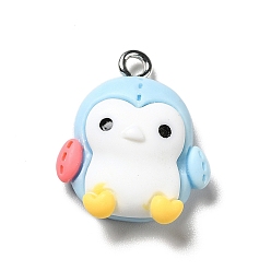 Light Cyan Opaque Resin Pendants, Penguin Charms, with Platinum Tone Iron Findings, Light Cyan, 20.5x17x7mm, Hole: 2mm