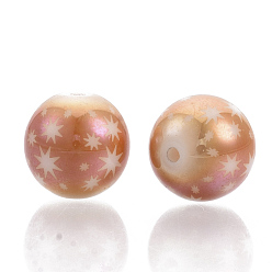 Rainbow Plated Christmas Electroplate Glass Beads, Round with Star Pattern, Rainbow Plated, 10mm, Hole: 1.2mm