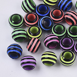 Mixed Color Spray Painted Acrylic European Beads, Large Hole Beads, Rondelle with Stripe, Mixed Color, 9.5x7.5mm, Hole: 4.5mm, about 1560pcs/500g