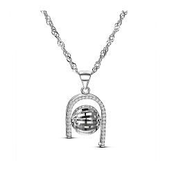 Platinum SHEGRACE Stylish 925 Sterling Silver Necklace, Micro Pave Cubic Zirconia U Shape Pendant with Bead, Platinum, 450mm, 18 inch