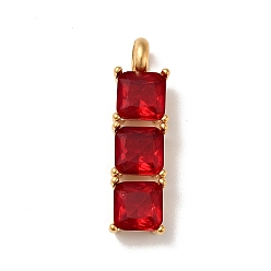 Red 316 Surgical Stainless Steel Micro Pave Cubic Zirconia Pendants, Golden, Rectangle, Red, 29x8x5.5mm, Hole: 4mm
