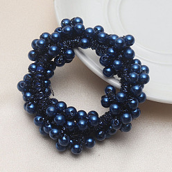 Marine Blue ABS Imitation Bead Wrapped Elastic Hair Accessories, for Girls or Women, Also as Bracelets, Marine Blue, 60mm