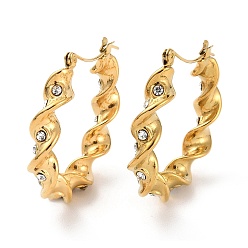 Oro Chapado de iones (ip) 304 aretes de aro redondos giratorios de acero inoxidable con diamantes de imitación para mujer, dorado, 34.5x6.5 mm