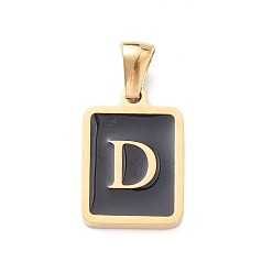 Letter D 304 подвески из нержавеющей стали, с эмалью, реальный 18 k позолоченный, прямоугольник с подвеской в виде буквы, Буква D, 17.5x12x1.5 мм, отверстие : 5x3 мм