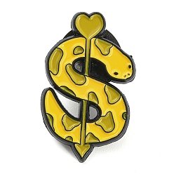 Serpiente Alfileres de esmalte de estilo de dibujos animados, Insignia de aleación negra para ropa de mochila., serpiente y flecha del corazón, 25x15x1 mm