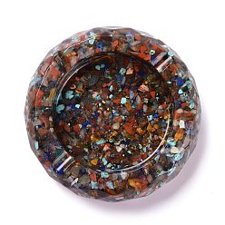 Mixed Stone Resin with Natural Mixed Stone Chip Stones Ashtray, Home OFFice Tabletop Decoration, Flat Round, 98x24mm, Inner Diameter: 67mm