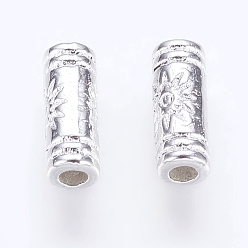 Серебро Сплавочные овальные бусины тибетского стиля , без свинца и без кадмия, колонка с солнцем, серебряные, 9.5x3.5 мм, отверстие : 1.5 мм