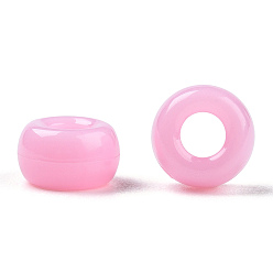 Perlas de Color Rosa Abalorios de acrílico opacos, Rondana plana, rosa perla, 7x4 mm, agujero: 3 mm, Sobre 4545 unidades / 500 g