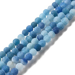 Cornflower Blue Natural Crackle Agate Beads Strands, Dyed, Round, Grade A, Cornflower Blue, 4mm, Hole: 0.8mm, about 93pcs/strand, 15 inch