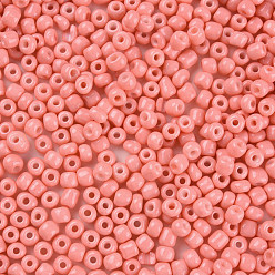 Saumon 6/0 perles de rocaille de verre, teints et chauffée, couleurs opaques, trou rond, ronde, Saumon, 4~5x3~4mm, Trou: 1.2mm, environ 450 g / livre