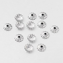 Stainless Steel Color Multi-Petal 316 Surgical Stainless Steel Flower Bead Caps, Stainless Steel Color, 6x1mm, Hole: 1mm