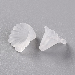 White Frosted Acrylic Bead Caps, Flower, White, 12x12x9mm, Hole: 1.2mm, about 1700pcs/500g