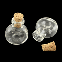 Clair Bouteille en verre plat rond pour les contenants de perles, avec bouchon en liège, souhaitant bouteille, clair, 25x20x11mm, Trou: 6mm, goulot d'étranglement: 10 mm de diamètre, capacité: 1 ml (0.03 fl. oz)