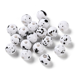 White Printed Opaque Acrylic Round Beads, White, 7.5x7mm, Hole: 1.6mm, about 2380pcs/500g