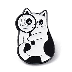 White Cartoon Style Cat with Magnifying Glass Enamel Pins, Black Alloy Badge for Men Women, White, 26x18x1.5mm