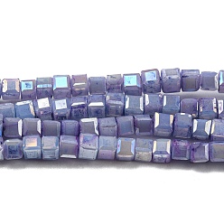 Pourpre Moyen Cuisson perles de verre peintes brins, imitation jaed, couleur ab , facette, cube, support violet, 2.5x2.5x2.5mm, Trou: 0.8mm, Environ 191~193 pcs/chapelet, 18.11~18.50 pouce (46~47 cm)