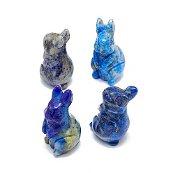 Lapis Lazuli Décorations d'affichage de sculptures en lapis-lazuli naturel, pour bureau à domicile, lapin, 17~19x17~18.5x32~37mm