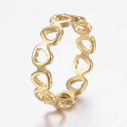 Oro Revestimiento iónico (ip) 304 anillos para los dedos de acero inoxidable, hueco, corazón, dorado, tamaño de 5~9, 15~19 mm