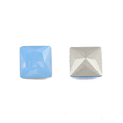 Sapphire K9 Glass Rhinestone Cabochons, Pointed Back & Back Plated, Faceted, Square, Sapphire, 8x8x4.5mm