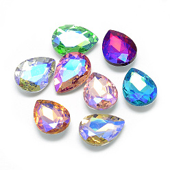 Mixed Color Pointed Back Glass Rhinestone Cabochons, Back Plated, Faceted, AB Color Plated, teardrop, Mixed Color, 18x13x5.5mm