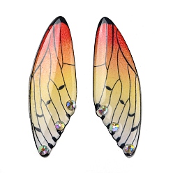 Goldenrod Transparent Epoxy Resin Cabochons, with Rhinestone, Wing, Goldenrod, 58x19x1.8~2.5mm