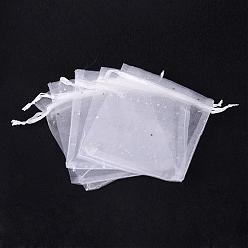 Blanc Sacs en organza rectangle avec des paillettes de paillettes, sacs-cadeaux, blanc, 12x10 cm